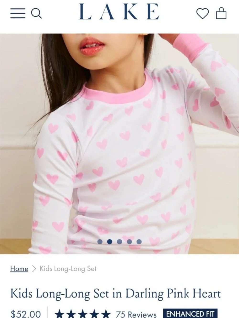 Kids Long-Long Pajama Set in Darling Pink Heart